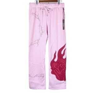Civil Regime Radient Chaos Pink Flame Rose Rhinestone Sweatpants Mens XXL